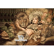 نخ و نقشه تابلو فرش ملکه و شیرها